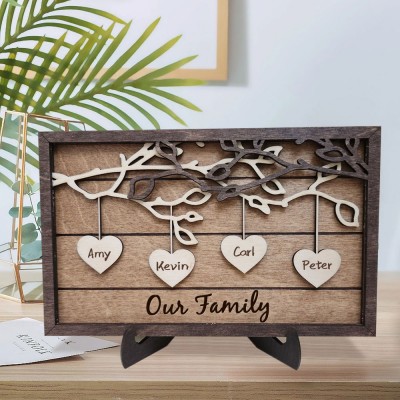 Personalised Wooden Family Tree Sign Family Frame Engraved with Names Anniversary Gift For Grandma Wife Her
