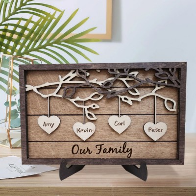 Wooden Family Tree Sign Personalised Family Frame Engraved with Names Gift for Her Gift for Grandma Anniversary Gift for Wife Mother's Day Gift 