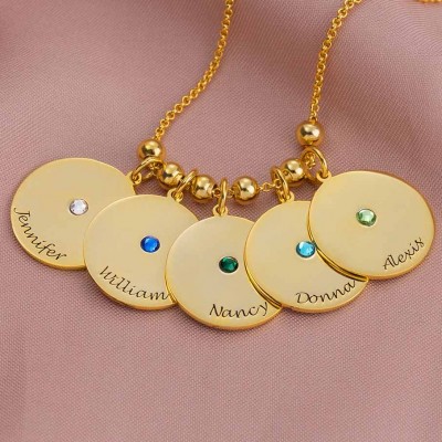 Personalised 1-10 Engravable Disc Charms Birthstone Necklace Mother's Day Gift for Mum Grandma Gift for Her