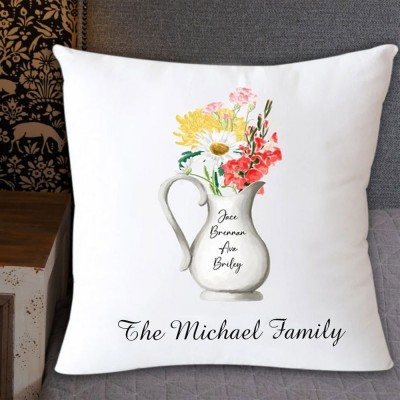 Custom Family Birth Month Flower Pillow Personalised Family Name Pillow for Grandma Gift for Mum