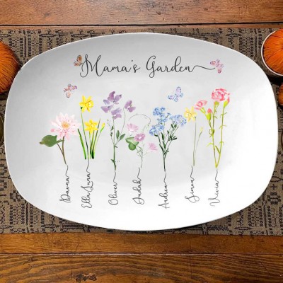 Personalised Nana's Garden Birth Flower Platter Custom Family Plate for Her Gift for Mum Grandma Nana
