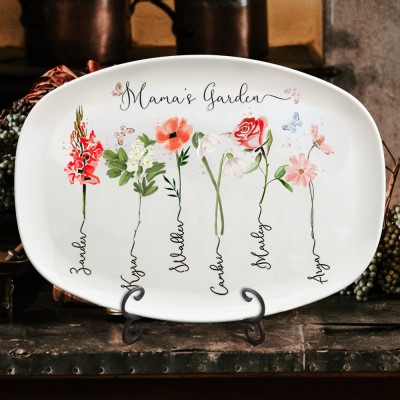 Personalised Nana's Garden Birth Month Flower Platter Gift for Nana Grandma Mum Lovely Keepsake Gift