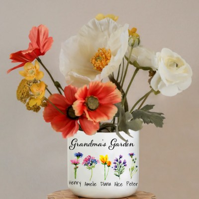 Personalised Grandma's Garden Birth Month Flower Plant Pot Gift Ideas For Grandma Mum Her