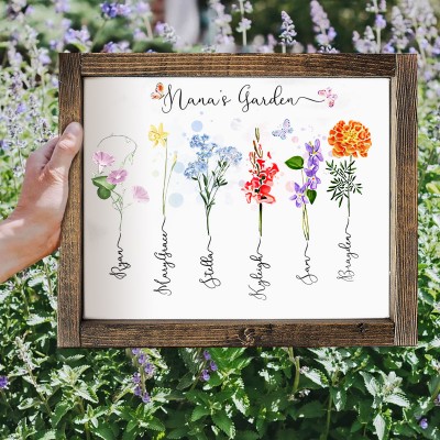 Personalised Grandma's Garden Sign Wooden Family Birth Flower Name Sign Mother's Day Gifts