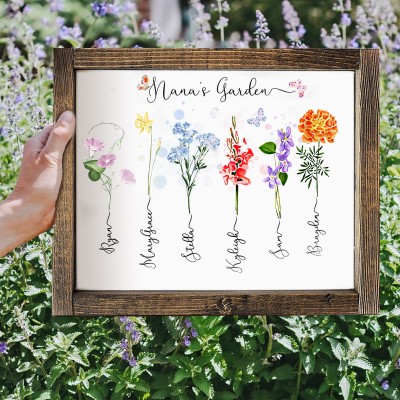 Personalised Grandma's Garden Sign Wooden Family Birth Flower Name Sign Gift For Grandma Mum Her