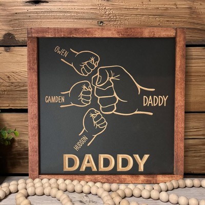 Personalised Wooden Fist Bump Sign with Kids Name Father's Day Gifts