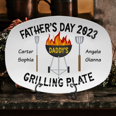Personalised BBQ Daddy's Grilling Platter with Kids Name Gift for Father's Day