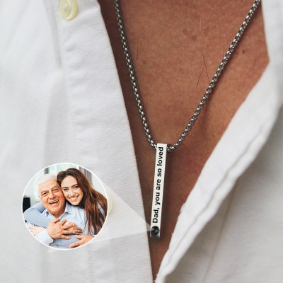 Personalised Men Bar Engraved Necklace With Photo Projection Inside Unique Birthday Gift For Husband Father's Day Gift For Dad