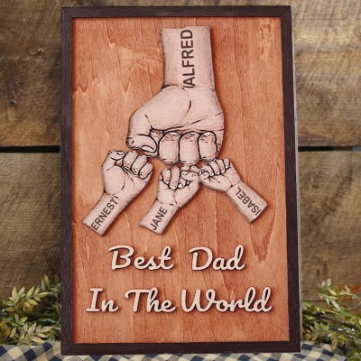 Personalised Best Dad In The World Fist Bump Wood Sign with Kids Name Father's Day Gifts