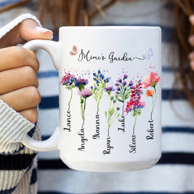 Custom Mimi's Garden Birth Flower Mug with Grandkids Names Personalised Gift for Mum Grandma Birthday Gift New Mum Gift