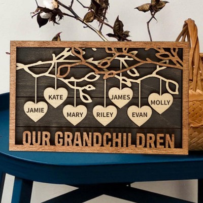 Custom Family Tree Wood Frame Sign with Grandkids Names Gift Ideas for Grandparents Keepsake Gifts for Mum Christmas Gifts