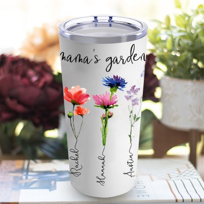Personalised Mama's Garden Birth Month Flower Tumbler with Kids Names Gifts for Christmas Birthday Mother's day