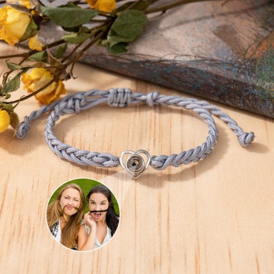 Personalised Heart Photo Projection Memory Rope Bracelet Friend Gifts