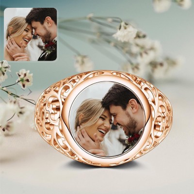 S925 Sterling Silver Personalised Round Mother's Photo Ring