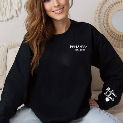 Custom Mama Sweatshirt with Grandkids Names On Sleeve Heartful Gift For Mum Mother's Day Gifts