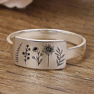 S925 Sterling Silver Wildflower Nature Ring Flower Ring