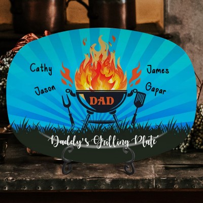Personalised BBQ Daddy's Grilling Plate with Kids Name Father's Day Gift Ideas