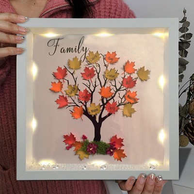 Personalised Light Up Family Tree Box Frame with Family Names Mother's Day Gift 