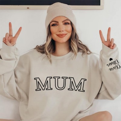 Personalised Mum Embroidered Sweatshirt with Kids Names On Sleeve Gift For New Mum Mother's Day Gifts