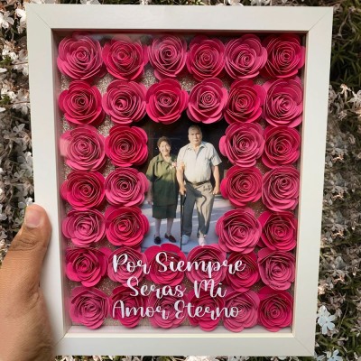 Personalised Photo Flower Shadow Box for Anniversary Valentine's Day