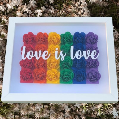 Personalised Love Is Love Flower Shadow Box for Anniversary Valentine's Day
