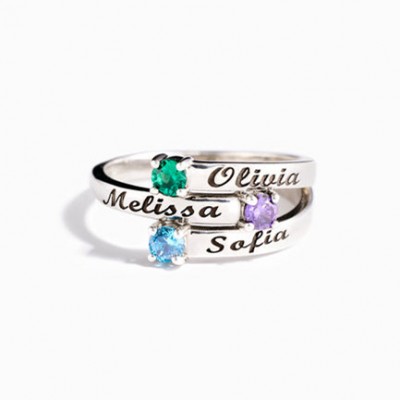 Personalised 1-4 Birthstones Wrap Name Ring