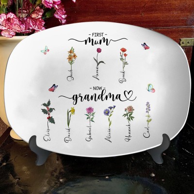 Personalised Art Print Birth Flower Platter Family Garden Gifts for Mum Gramdma Mother's Day Gift Ideas
