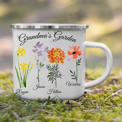 Custom Grandma's Garden Birth Flower Camp Coffee Mug Christmas Gifts for Grandma Unique Gifts for Mum