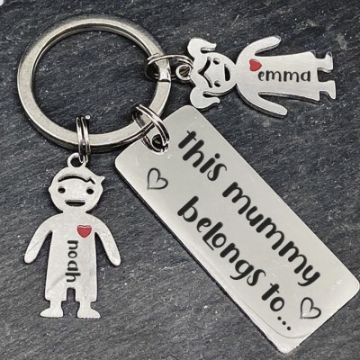 This Mummy Belongs to Personalised Children Charm Engraved Keychain Gift for Her Mother's Day Gift for Mum Grandma