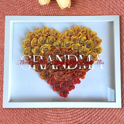 Handmade Grandma Paper Flower Heart Shaped Shadow Box Custom Gift for Mum Grandma