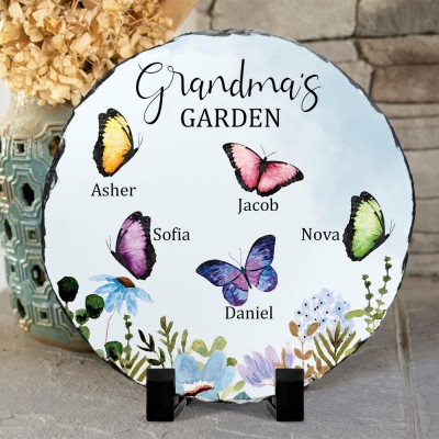 Custom Grandma's Garden Butterfly Plaque with Kids Names Love Gift Ideas for Grandma Mum Birthday Gifts for Her