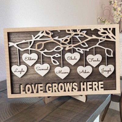 Custom Family Tree Wood Frame with Kids Names Love Grows Here Gift Ideas for Mum Christmas Gifts Birthday Gifts for Grandma