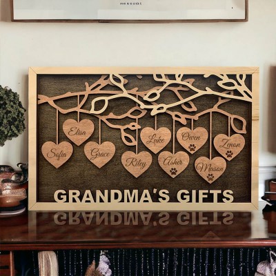 Personalised Family Tree Frame Sign With Engraved Names Love Gift Ideas For Mum Grandma Mother's Day Gift