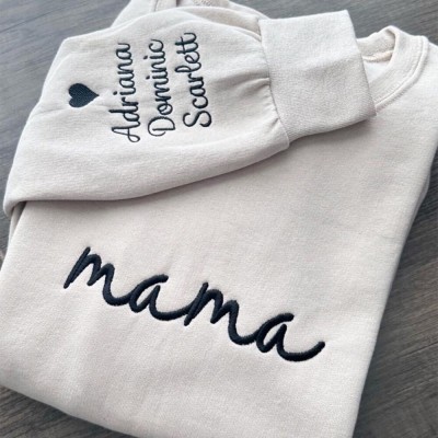 Custom Embroidered Mama Sweatshirt Hoodie With Kids Names Unique Mum Pregnancy Gift Perfect Mother's Day Gift Ideas