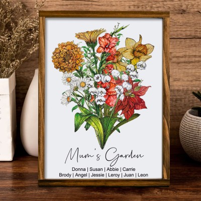 Personalised Mum's Garden Bouquet Frame With Birth Flowers Heartful Gift for Mum Grandma Mother's Day Gift Ideas