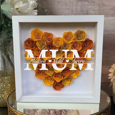 Custom Wooden Frame Mum Flower Shadow Box With Kids Names Mother's Day Gift Ideas