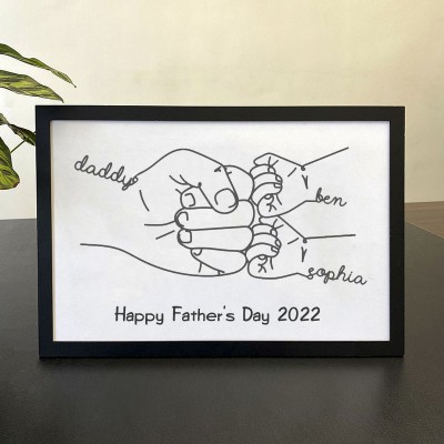 Personalised Hand Drawn Daddy and Twins Minimalist Line Art Fist Pump Print