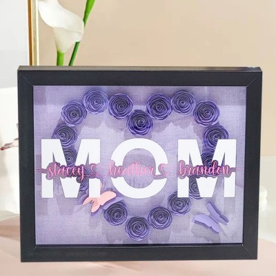 Personalised Paper Flower Shadow Box with Kids Names Gift for Grandma Mum