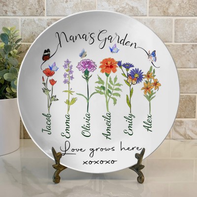 Custom Nan's Garden Birth Flower Platter with Grandkids Names Gift for Mum Grandma Birthday Gift for Her