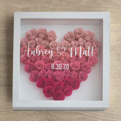 Valentine's Day Gift Personalised Heart Flower Shadow Box Wedding Anniversary Gift