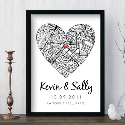 Personalised Minimalist OS Map Location Print Wedding Anniversary Gift for Wife Couples Love Gift