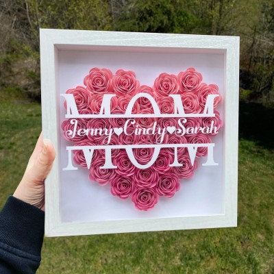 Personalised Mum Heart Flower Shadow Box Gift Ideas for Grandma Mother's Day Gift 