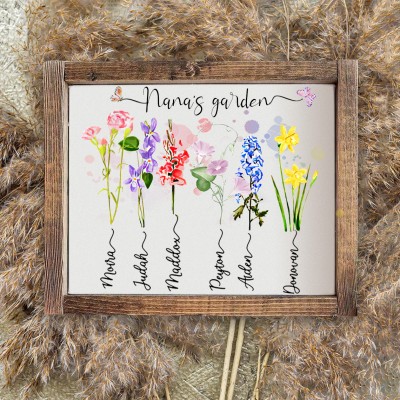 Personalised Grandma's Garden Birth Month Flower Sign Love Gift Ideas for Grandma Mum