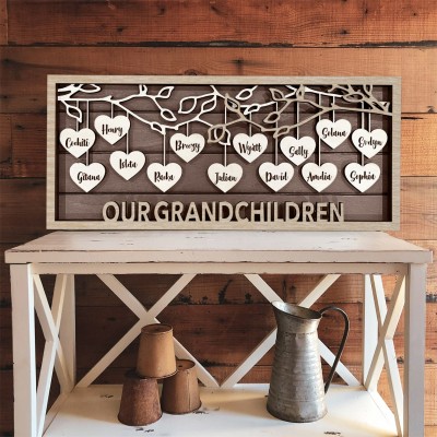 Personalised Family Tree Wood Sign with Name Engraved Home Wall Decor Gifts for Mum Christmas Gift
