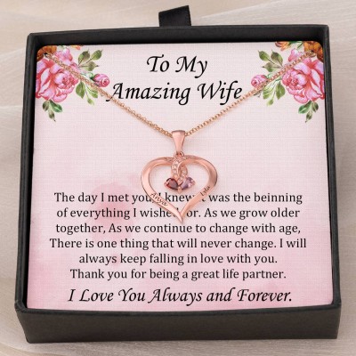 To My Amazing Wife Personalised Heart 2 Names Necklace with Birthstones Anniversary Gift Ideas Christmas Gifts for Wife