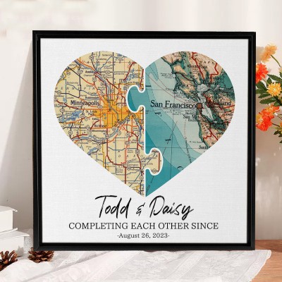 Personalised Couples Heart Map Long Distance Relationship Anniversary Valentine's Day Gifts For Boyfriend Her Him