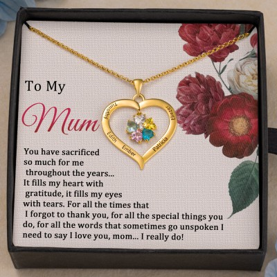 Personalised To My Mum Heart Shaped Names Birthstones Family Necklace Birthday Gifts Unique Mother's Day Gift For Mum