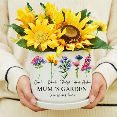 Personalised Mum's Garden Outdoor Birth Flower Pot with Children's Names Gift for Grandama Mum