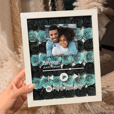 Personalised Spotify Flower Shadow Box Gift Ideas for Couple Anniversary Valentine's Day Gift