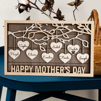 Wooden Family Tree Frame Sign Personalised Family Keepsake Love Gifts for Mum Adoption Gift Mother's Day Gifts